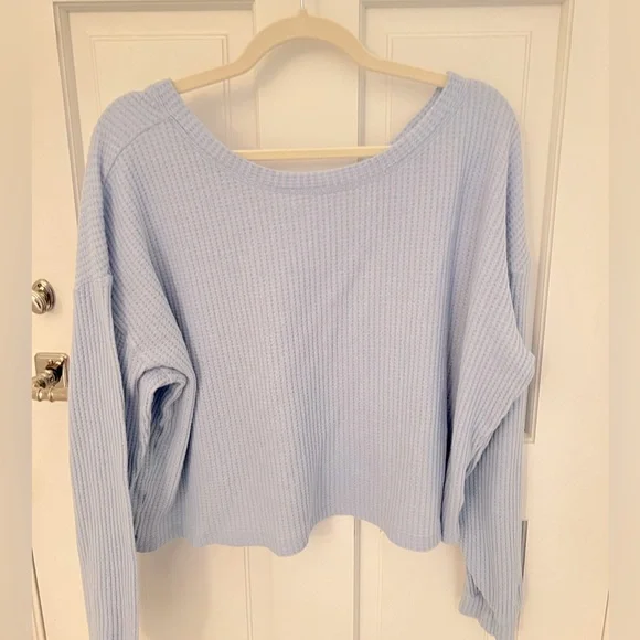 Aeropostale Long Sleeve Wear 2 Ways Cozy Waffle Tee Large Blue - Picture 3 of 9